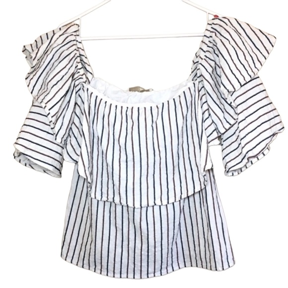 10/$63 sale Dance & Marvel Summer linen cotton stripe ruffle off the shoulder - Picture 4 of 6